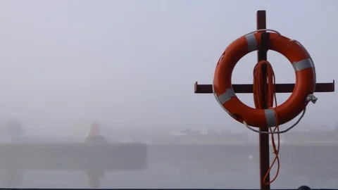 Fog mist life ring river Exeter, Devon Stock Footage
