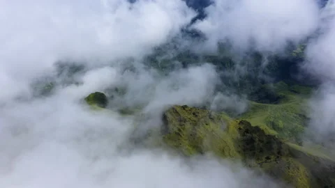 Fog in the mount Pelee active volcano at the northern end of Martinique aerial  Stock Footage 142299379
