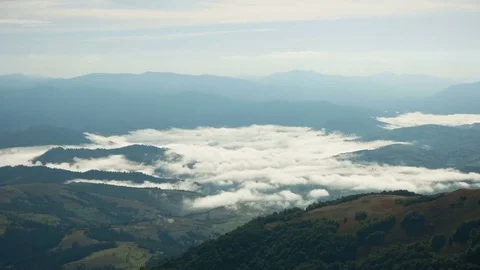 Fog in a mountain valley. Mountain range Borzhava. Ukraine Karpaty. Stock Footage 82300502