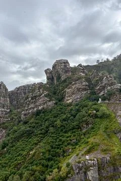 Fog in the mountains during cloudy weather in Cantabria, Spain Stock Photos
