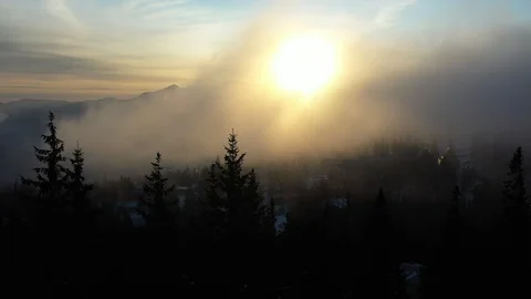 Fog in the mountains, frame with a drone. Stock Footage 129102704