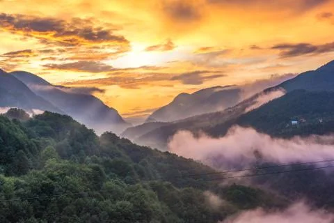 Fog in mountains Stock Photos