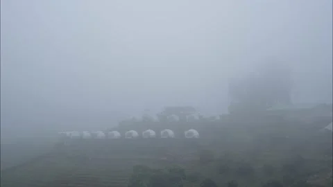 The fog moves fast after the rain on the mountain. Stock Footage 164129498