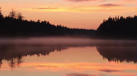 The fog moves over the forest lake, sunset Video stock 41663222