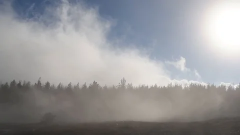 The fog is moving fast against the sunlight Stock Footage 120935547