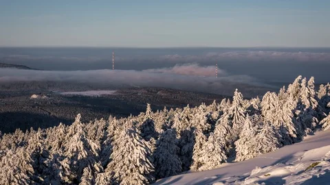 Fog moving over a beautiful winter landscape Stock Footage 94367379