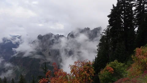 Fog moving through mountains Видео 219904643