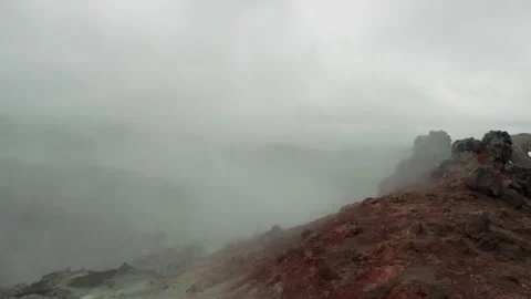 Fog or clouds moving in volcanic area of Iceland Stock Footage 247204626