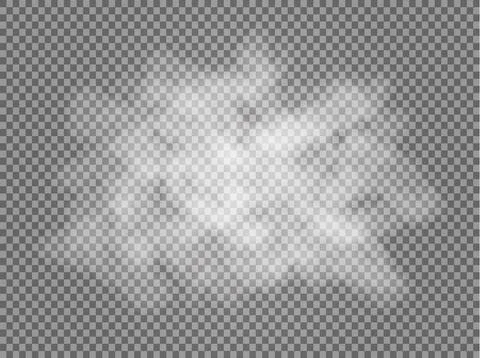 Fog or smoke isolated transparent special effect. White vector cloudiness, mist Stock-Illustration