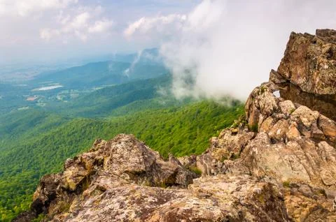 Fog over the blue ridge mountains, seen from little stony man cliffs, shenand Stock Photos