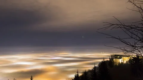 Fog Over The City - Night Time Lapse Stock Footage 45143540