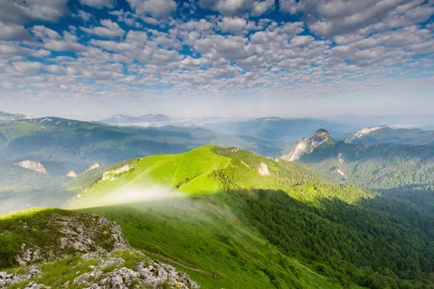 Fog over the forest in the mountains. Video stock 52580658