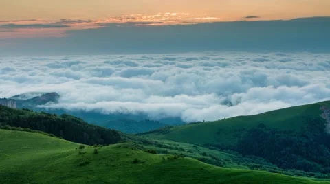 Fog over the forest in the mountains. 52584835