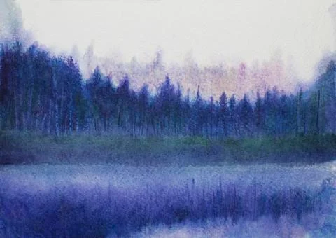 Fog over the lake Stock Illustration