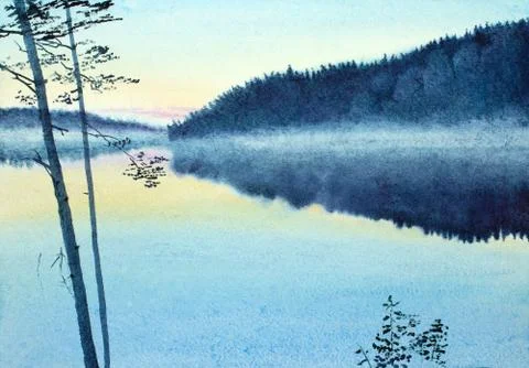 Fog over the lake Stock Illustration