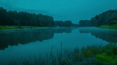 Fog over the lake. Night time Stock Footage 70808714