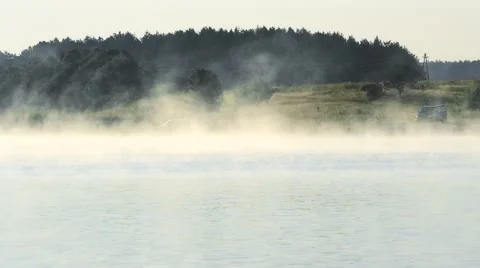 Fog over lake or river in summer Stock Footage 67204864
