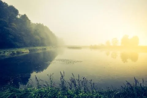 Fog over a lake Stock Photos
