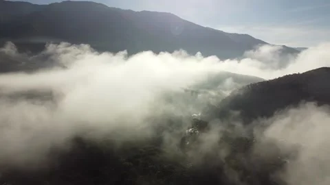 Fog Over Mountain River Below In Sapan Village, Thailand Stock Footage 146513930