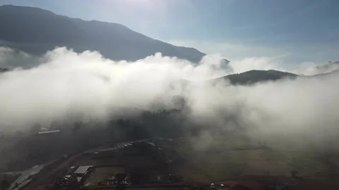 Fog Over Mountain River Below In Sapan Village, Thailand Stock Footage 146513936