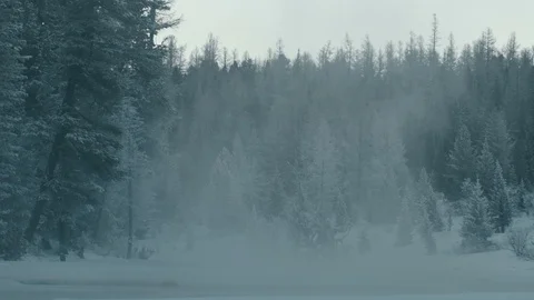 Fog over a mountain river in the winter in the forest Stock Footage 108031225