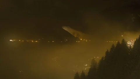Fog over a Mountain Valley in the Night Stock Footage