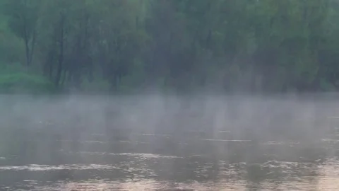 Fog over the river Stock Footage 79793275