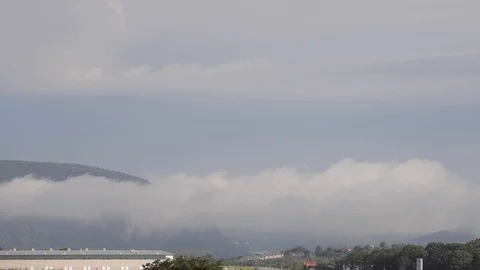 Fog over river valley timelapse with morning sun Stock Footage 113878043