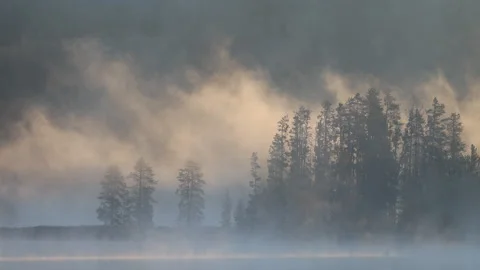 Fog Over the Snake River at Dawn in Autumn in Grand Teton National Park Stock-Footage 320801267
