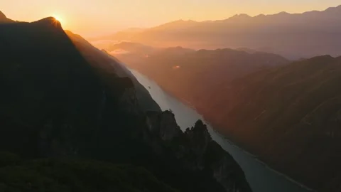Fog Over Three Gorges Sunrise 4K Stock Footage 335570947