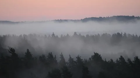 Fog over the valley before sunrise Stock Footage 60665230
