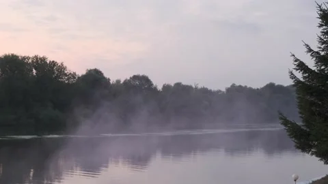 Fog over water at dusk Stock Footage 162032399