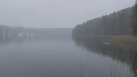 Fog over winter river Stock Footage 123230151