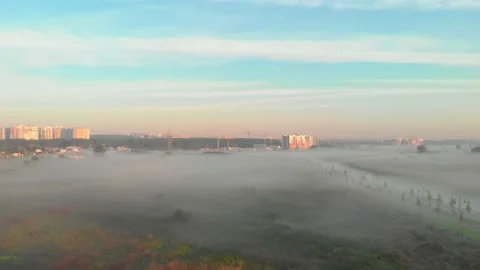 Fog Park Buildings Construction Stock Footage 160985549