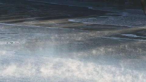 Fog at the river enns in upper austria on a very cold morning Stock Footage 148498201