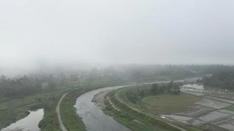 Fog on the river in morning sky Stock Footage 268673546