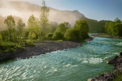 Fog on the river Foto stock