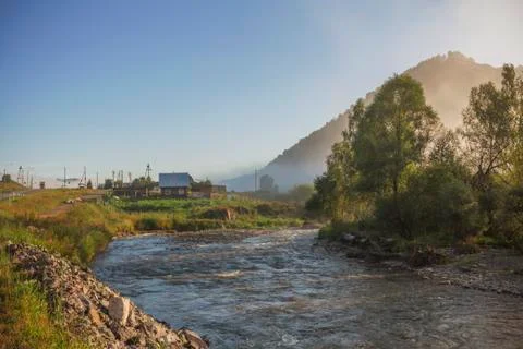 Fog on the river Stock Photos