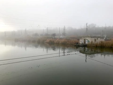 Fog on the river. Stock Photos