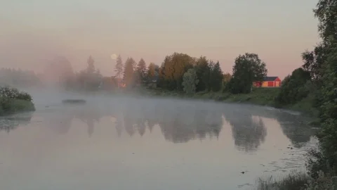 Fog on the river in rural area during early morning 스톡 동영상 80929603