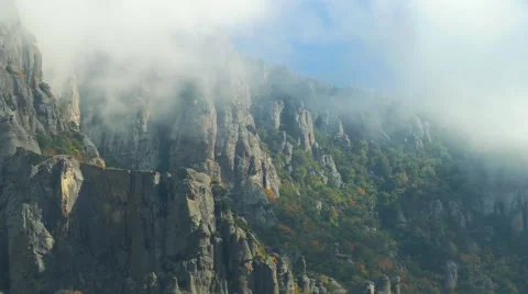 Fog in rocky mountains Stock Footage 68156313
