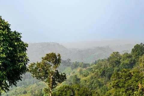 Fog rolling over Sajek rooftops Stock Photos