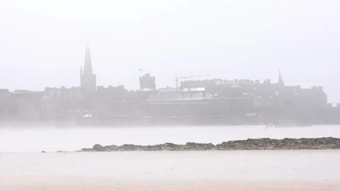 Fog on the Saint Malo beach Stock Footage 245474399