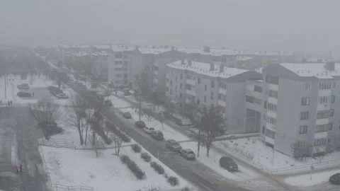 Fog small town copter view Stock Footage 147549914