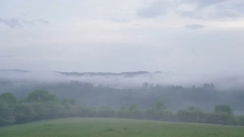 Fog spreads over the tops of trees and hills, Carpathian Mountains 動画素材 237457332