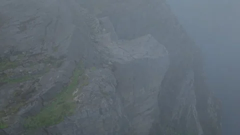 Fog surrounding Pulpit Rock cliffs Preikestolen. Stock Footage 328131656