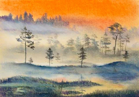 Fog in the swamp Stock Illustration