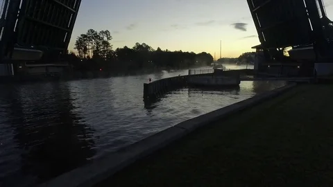 Fog on Water with open draw bridge Stock Footage 81257534