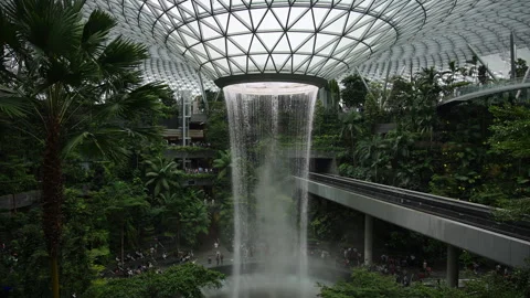 Fog Before Waterfall Launch At Rain Vortex In Singapore Stock Footage 309283676