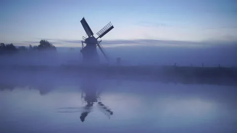 Fog at the windmill Stock Footage 156924291